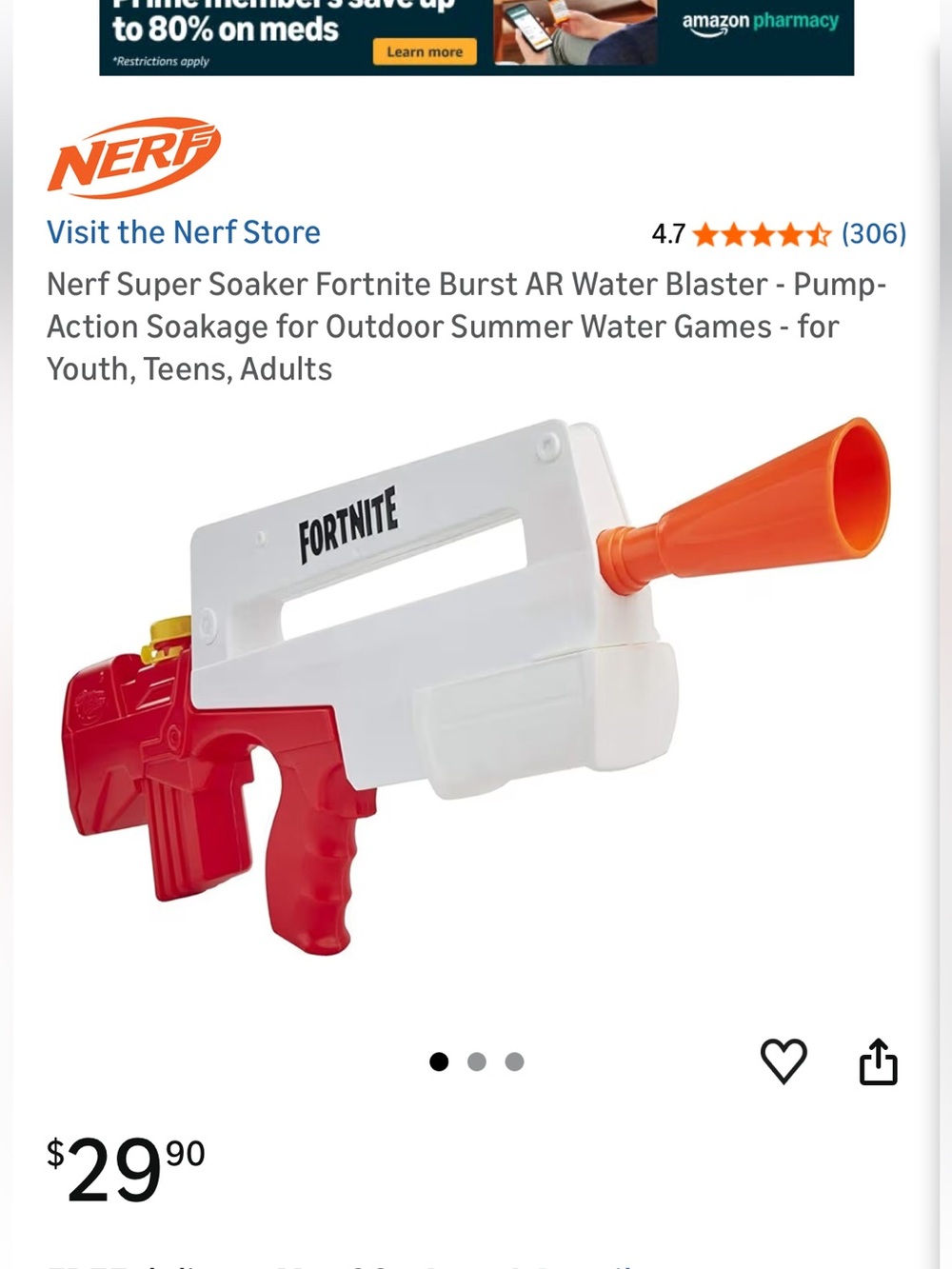 Nerf Fortnite Water Blaster Trio - Red, White & Orange